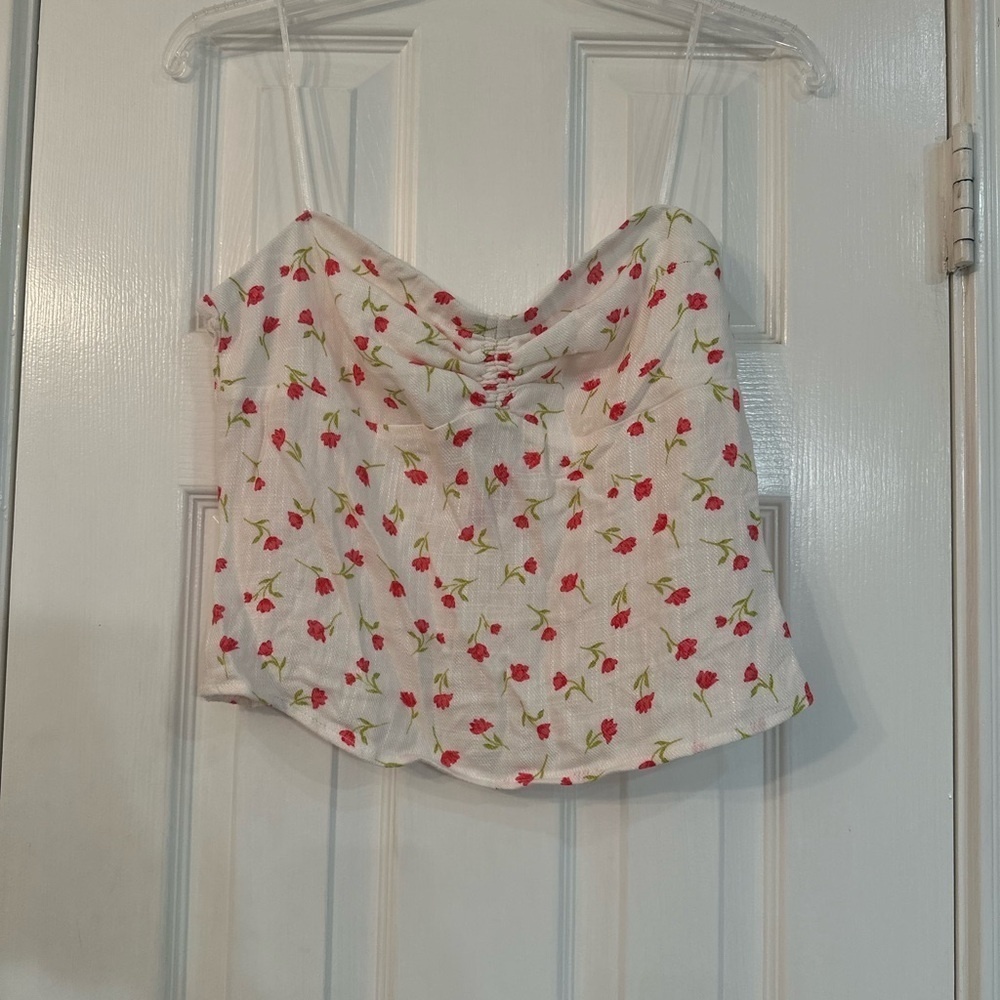 Sienna Sky White Crop Top with Red‎ Floral Pattern
